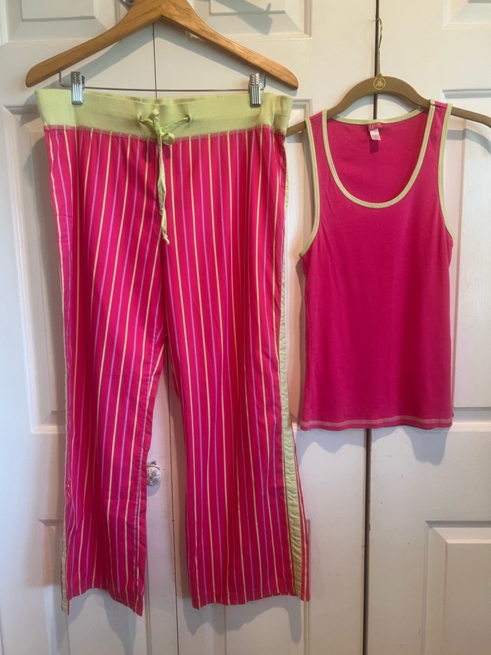 2pc Hot Pink & Lime Sleep Set – Tank Top and Striped Lounge Pants